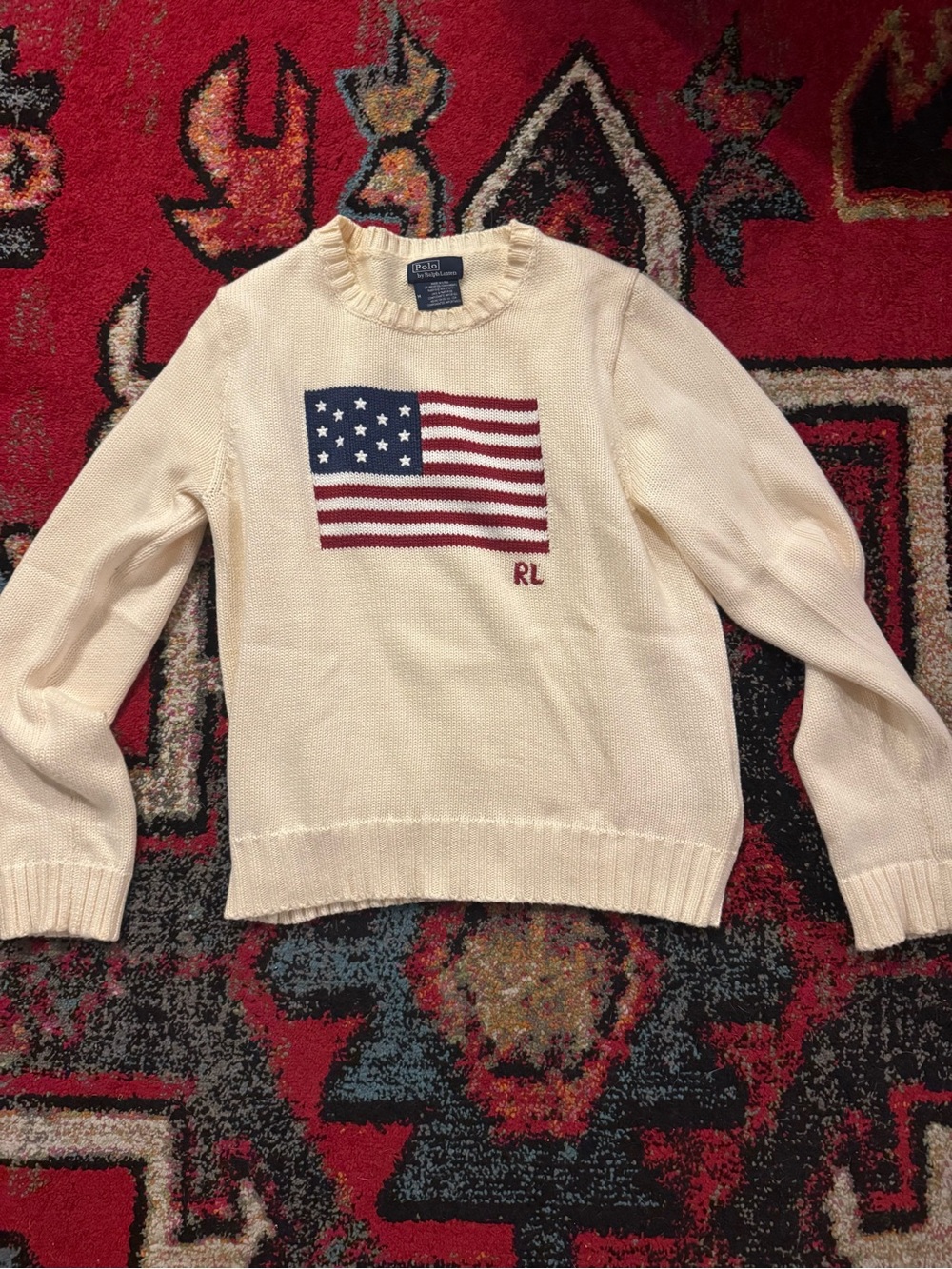 Polo Ralph Lauren Iconic American Flag Cream Cotton Sweater